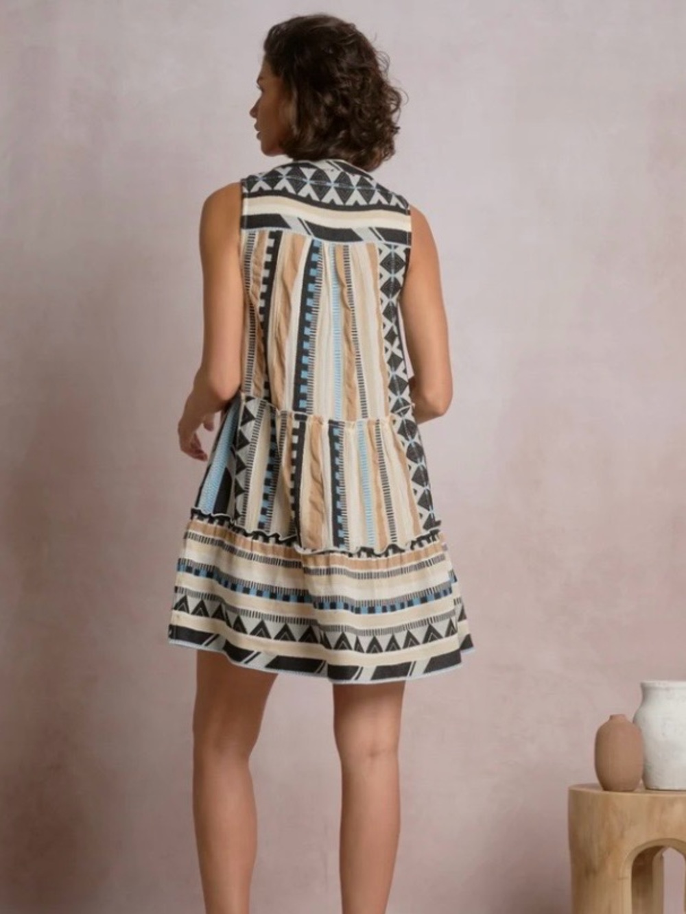K. Elan Babydoll Cover-Up Minidress, Aztec Print, Size Medium - Picture 2 of 10